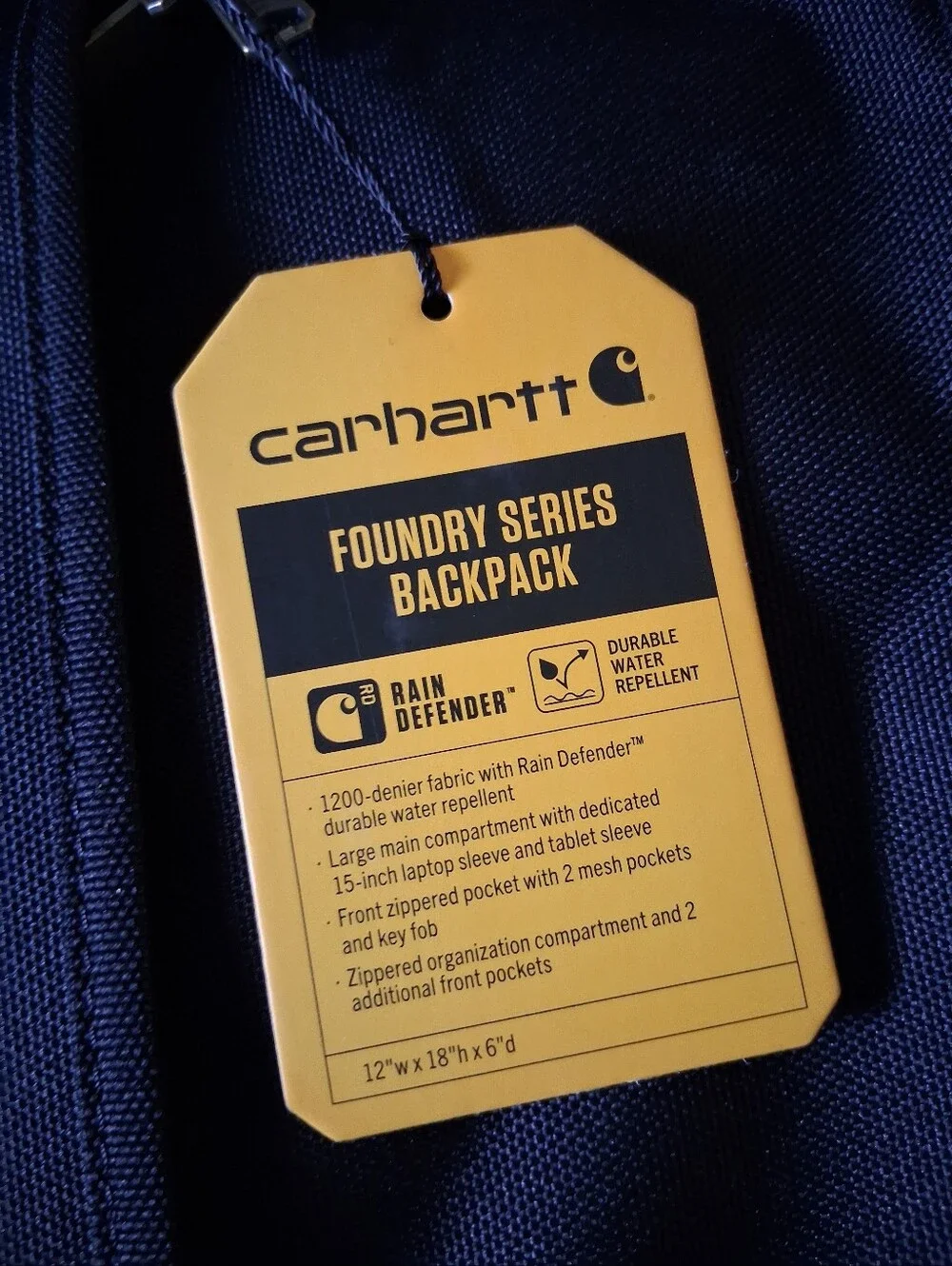 Cathartt Rain Defender Water Repellent Foundry Series Black Backpack 12x18x6